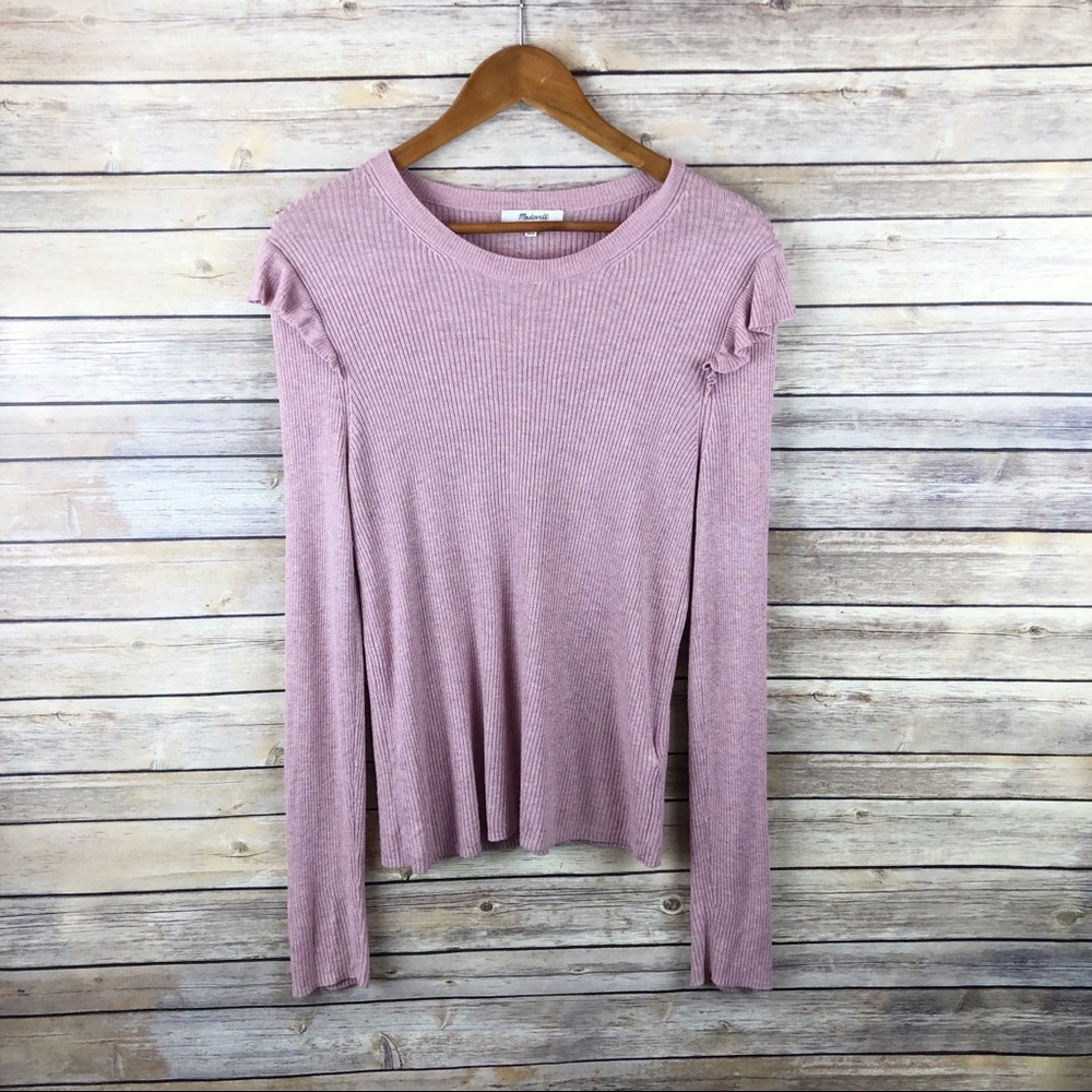 Madewell Ribbed Ruffle Sleeve Pullover Sweater L